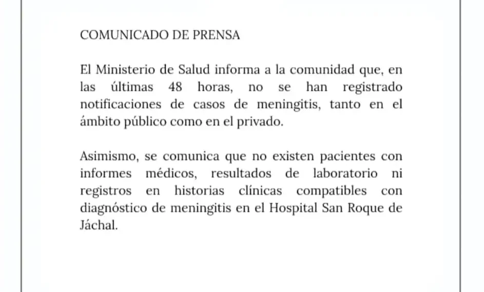 ​Salud Pública desmiente casos de meningitis en Jáchal