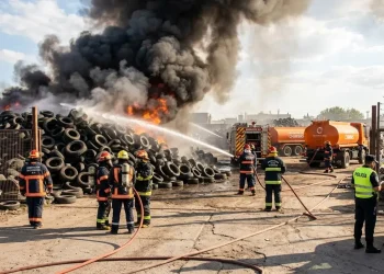 Incendio en planta de trasbordo de Chimbas: Rápida intervención de Bomberos evitó daños mayores