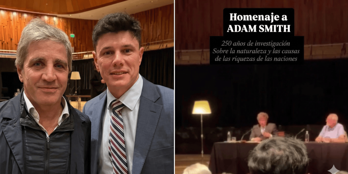 Bruno Olivera junto a Milei y Caputo en el histórico homenaje a Adam Smith