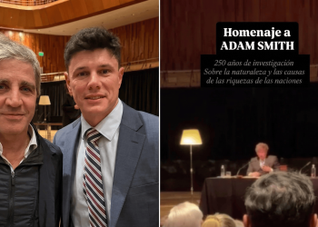 Bruno Olivera junto a Milei y Caputo en el histórico homenaje a Adam Smith