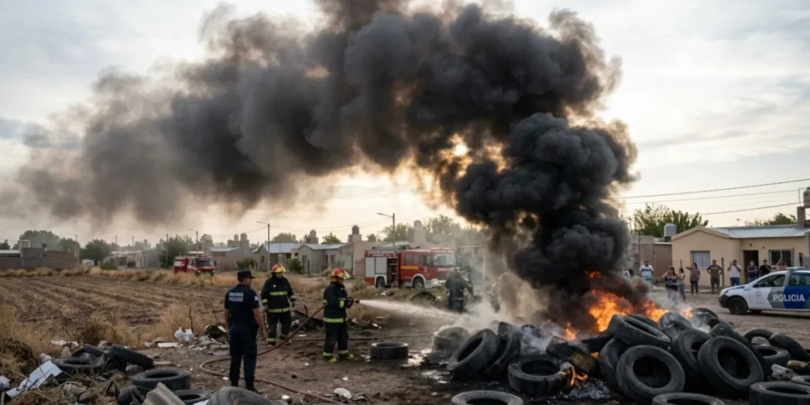 Un impactante incendio en Rivadavia generó alarma por una enorme columna de humo
