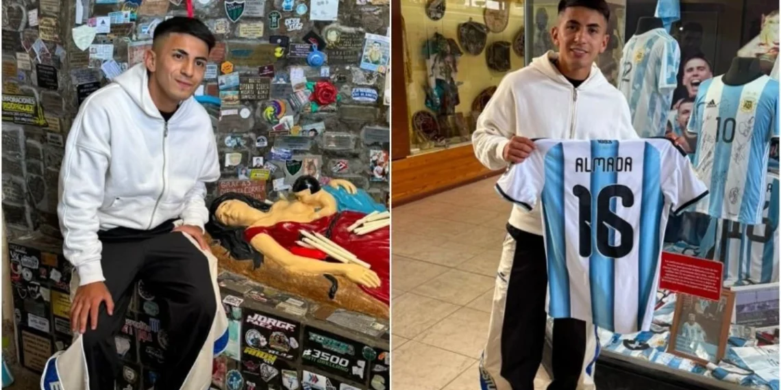 Cumplió la promesa: Thiago Almada visitó el santuario de la Difunta Correa
