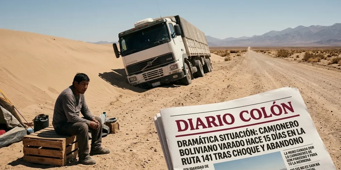 Dramático caso en la Ruta 141: camionero boliviano lleva 15 días varado en un médano tras ser chocado y abandonado