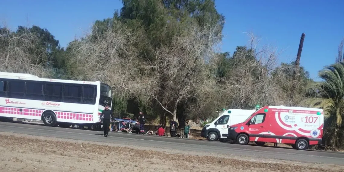 URGENTE: Fuerte choque de un colectivo de la Red Tulum en Ruta 20, a la altura de 9 de Julio