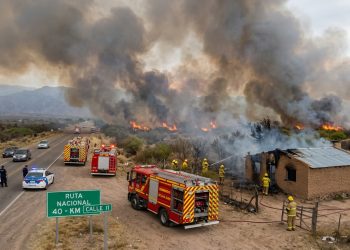 Incendio de gran magnitud en inmediaciones de Calle 11 y Ruta 40: bomberos combaten el fuego