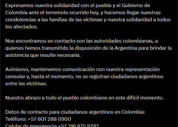 El Gobierno argentino ofreció asistencia a Colombia tras el devastador terremoto y habilitó canales de emergencia
