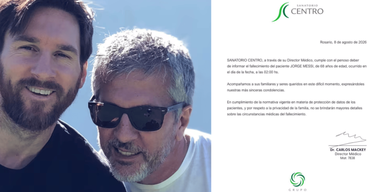 El Sanatorio Centro de Rosario confirmó el fallecimiento de Jorge Messi a los 68 años