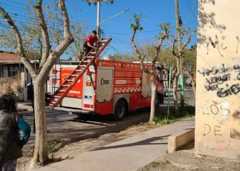 Dramático rescate en altura en el barrio Rivadavia Norte: Bomberos salvó a un hombre atrapado en los techos