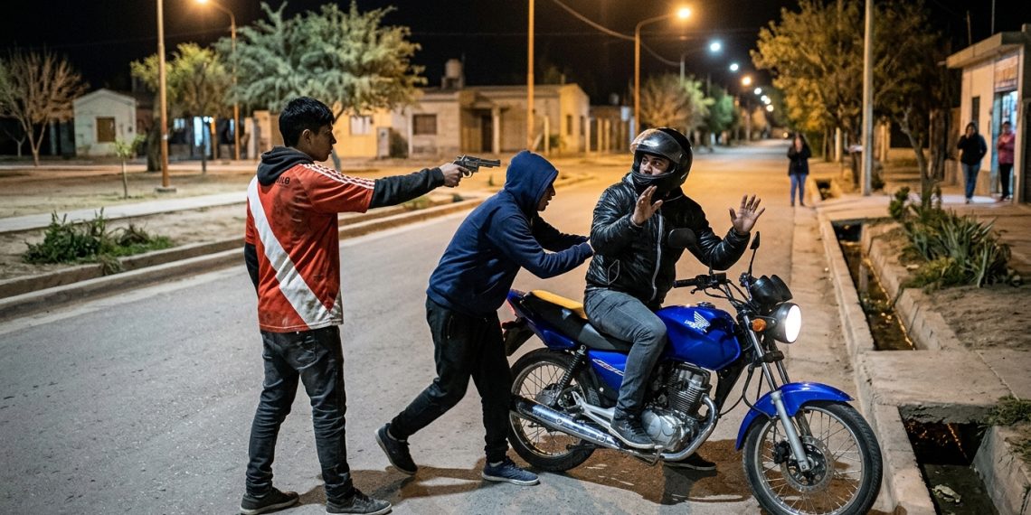 Violenta emboscada en Chimbas: delincuentes armados interceptaron a un motociclista y le robaron la moto en el barrio Santo Domingo
