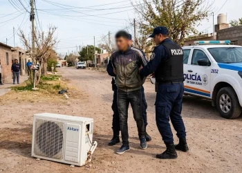 Chimbas: lo sorprendieron cuando huía con un aire acondicionado a cuestas, intentó descartarlo y terminó detenido